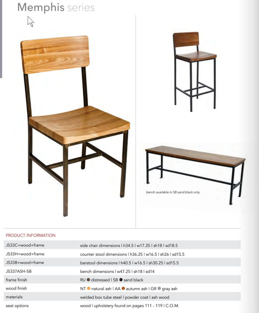 Memphis Barstool and Side Chair and Bench